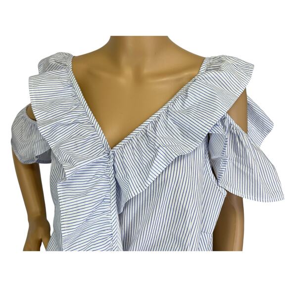 2/$15 NWT Ashley Stewart Ruffle Cold Shoulder Top Blue Striped Size 14 - Picture 6 of 10